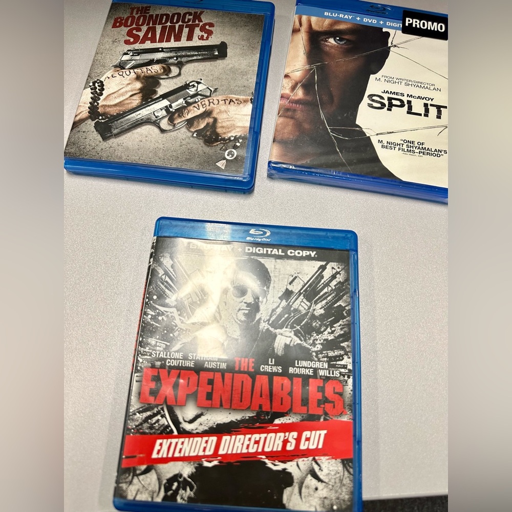 The Expendables, The Boondock Saints and Split (Unopened) Blu-ray DVDs
